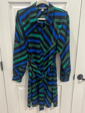 Karl Lagerfeld Paris Geometric Print Shirt Dress - Size 10